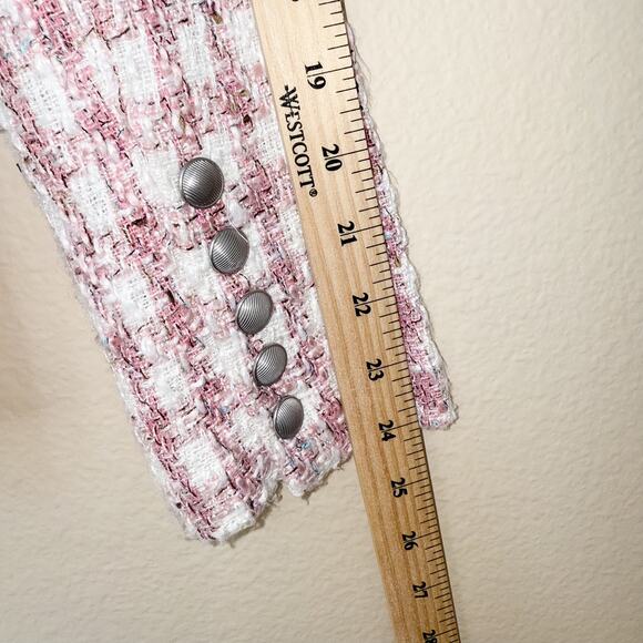 L’Agence Kenzie Blazer Jacket Womens 0 XS Pink Ivory Tweed Houndstooth Preppy - Picture 10 of 11